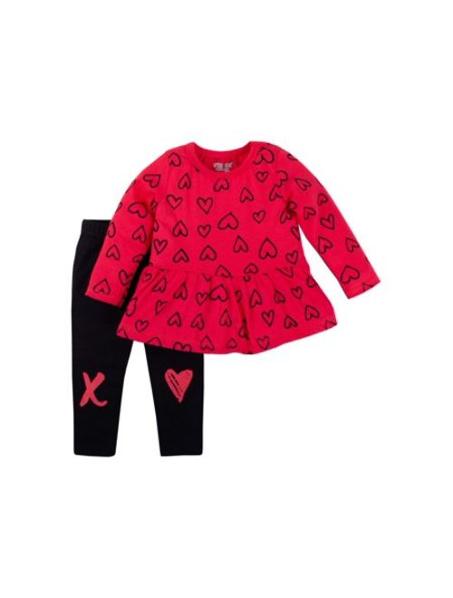 Little Star Organic Toddler Girl Valentine's Long Sleeve Peplum Top & Leggings, 2pc Outfit Set