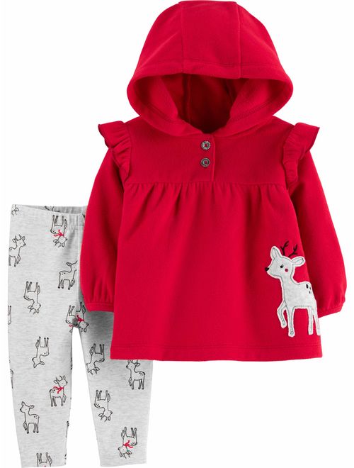 Child Of Mine by Carter's Toddler Girl Fleece Hooded Long Sleeve Top & Pant, 2pc Outfit Set