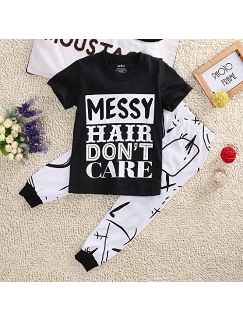 Canis Little Girls Short Sleeve Messy Hair Don't Care Letters Print T-Shirt and Pants Outfit Summer