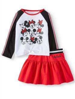 Minnie Mouse Long Sleeve Tie Front Top and Scooter Skirt, 2pc Outfit Set (Toddler Girls)