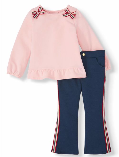 Wonder Nation Peplum Top & Racer Stripe Ponte Pants, 2pc Outfit Set (Toddler Girls)