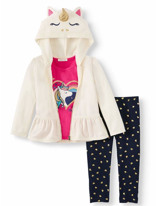 Forever Me Toddler Girl Critter Fleece Peplum Hoodie, Short Sleeve T-shirt, & Leggings, 3pc Outfit Set