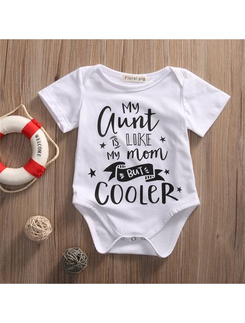 JOYU My Aunt is Like My Mom But Cooler Baby Rompers Newborn Infant Short Sleeve Shirts(White,6-9Months)