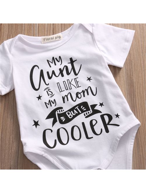 JOYU My Aunt is Like My Mom But Cooler Baby Rompers Newborn Infant Short Sleeve Shirts(White,6-9Months)