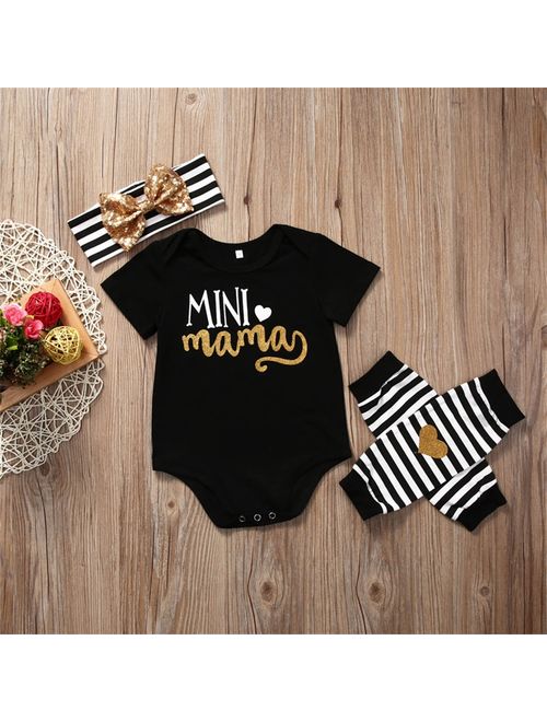 Newborn Infant Baby Girls Outfits Clothes Romper Jumpsuit Bodysuit+Headband+Leg warmers Gift Set