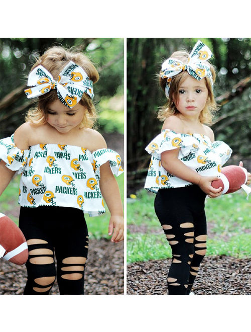 Packers Off Shoulder Tops Ripped Leggings 3-piece Outfits Set ( Toddler Girls )
