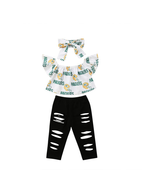 Packers Off Shoulder Tops Ripped Leggings 3-piece Outfits Set ( Toddler Girls )