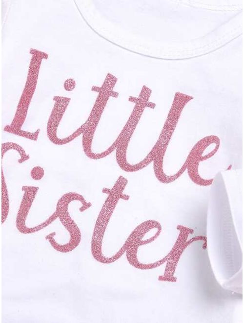 Toddler Girls Letter Graphic Jumpsuit & Floral Print Pants & Headband