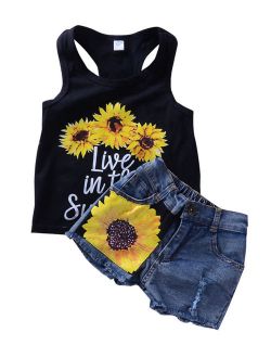 Nicesee Girl Sunflower Tops+Shorts Jeans Outfits
