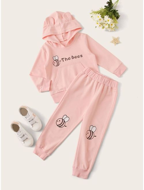 Toddler Girls Cartoon And Letter Graphic Hoodie Sweatpants Topofstyle