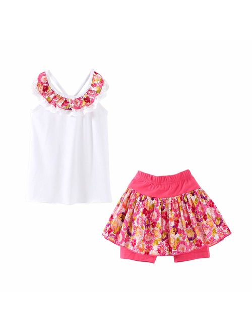 LittleSpring Little Girls Summer Clothes Floral Tank Top and Skirted Shorts Outfit Set