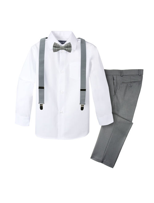 Spring Notion Boys' 4-Piece Plaid Suspender Outfit