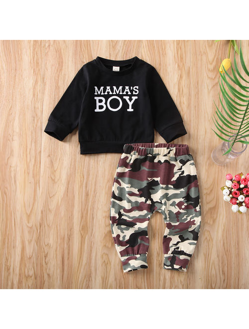 Toddler Baby Kids Boy Clothes Sweatshirt Tops Camo Pants Outfits Set Tracksuits Black 12-18 Months