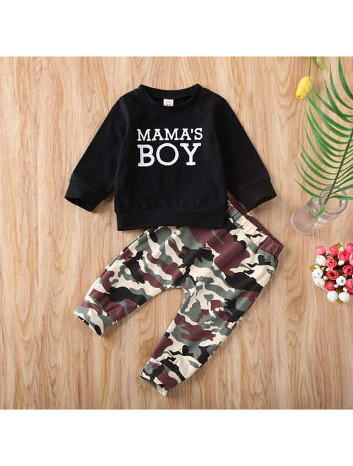 Toddler Baby Kids Boy Clothes Sweatshirt Tops Camo Pants Outfits Set Tracksuits Black 12-18 Months