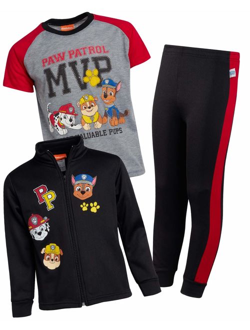 Nickelodeon Boys Paw Patrol 3-Piece Jogger Set Fleece Zip Jacket Jogger and T-Shirt 