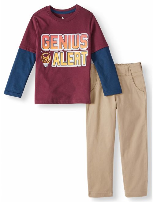 365 Kids from Garanimals Boys 4-10 Long Sleeve T-Shirt & Skinny Twill Pants, 2-Piece Outfit Set