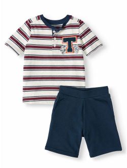 Short Sleeve Henley Stripe T-Shirt Set, 2-Pack (Little Boys & Big Boys)