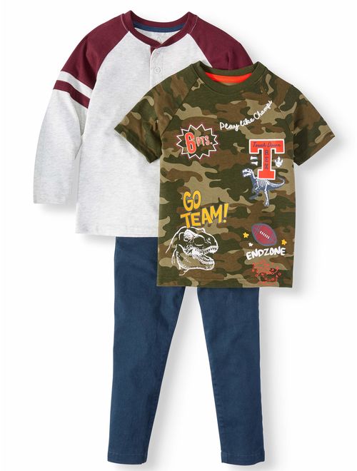 365 Kids from Garanimals Boys 4-10 Long Sleeve T-Shirt, Short Sleeve T-Shirt, & Woven Pants, 3-Piece Outfit Set