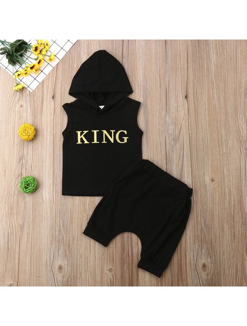 Canis Summer New 2Pcs Toddler Kids Baby Boy Sleeveless Hooded Vest Tank Tops+Shorts Pants Outfits Clothes Set