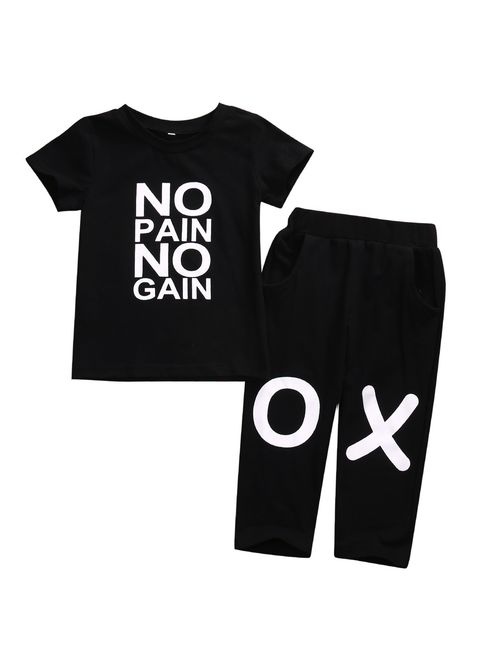 Canis Toddler Kids Baby Boy Outfits Clothes No pain no gain T-shirt Top+Pants 2pcs Set Sz 1-6T
