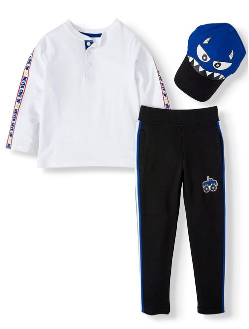 365 Kids from Garanimals Boys 4-10 Long Sleeve T-Shirt, Jogger Sweatpants, and Hat, 3-Piece Outfit Set