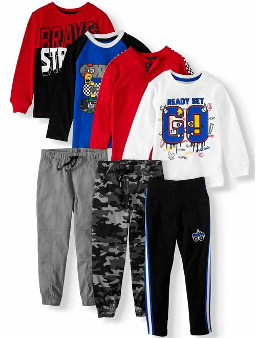 365 Kids from Garanimals Boys 4-10 Kid-Pack with Long Sleeve T-Shirts, Sweatpants, & Jogger Pants, 7-Piece Outfit Set