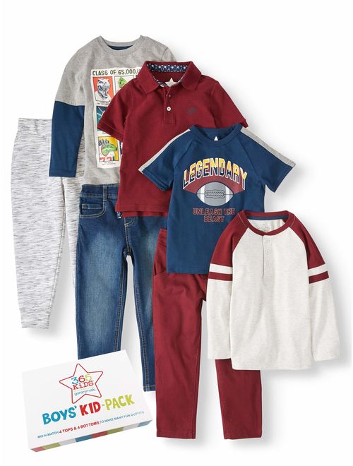 365 Kids from Garanimals Boys 4-10 Kid-Pack with Long Sleeve T-Shirts, Sweatpants, & Jeans, 7-Piece Outfit Set