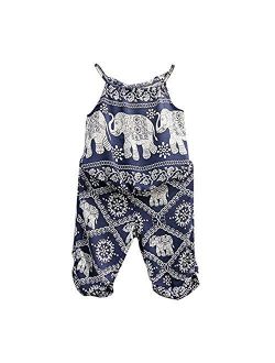 2Pcs/Set Kids Baby Girls Jumpsuit Romper, Elephant Straps Tops+Harem Pants Outfit