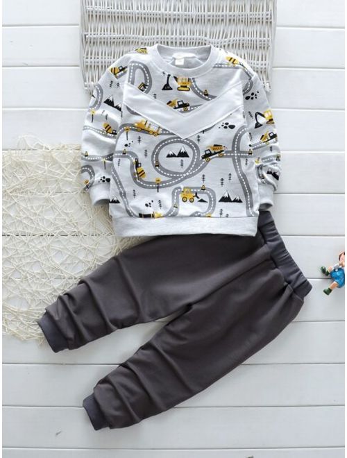 Shein Toddler Boys Cartoon Graphic Sweatshirt & Sweatpants
