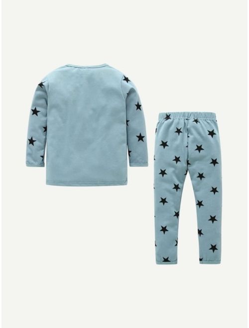 Shein Toddler Boys Dinosaur & Star Print Tee With Pants