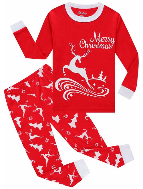 shelry Christmas Pajamas for Girls Elf Clothes Children Boys Pjs Sleepwear Stripe Pants Set