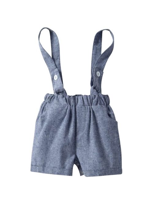 Shein Toddler Boys Bow Striped Romper With Straps Shorts