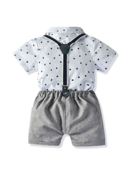 Shein Toddler Boys Star Print Bow Romper With Straps Shorts