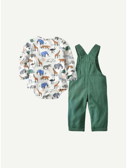 Shein Toddler Boys Animal Print Jumpsuit With Overalls