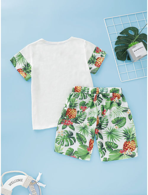 Shein Boys Tropical Print Tee & Shorts