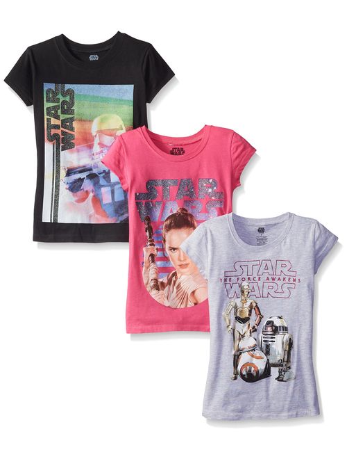 Star Wars Girls' 3-Pack T-Shirts (Force Awakens and Classic)