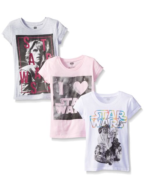 Star Wars Girls' 3-Pack T-Shirts (Force Awakens and Classic)