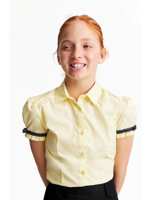 French Toast School Uniform Girls Short Sleeve Pointed Collar Blouse with Pocket