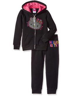 Hello Kitty Little Girls' 2 Piece Hooded Fleece Active Clothing Set, White Hoodie Outfit, Clothes for Little Girls