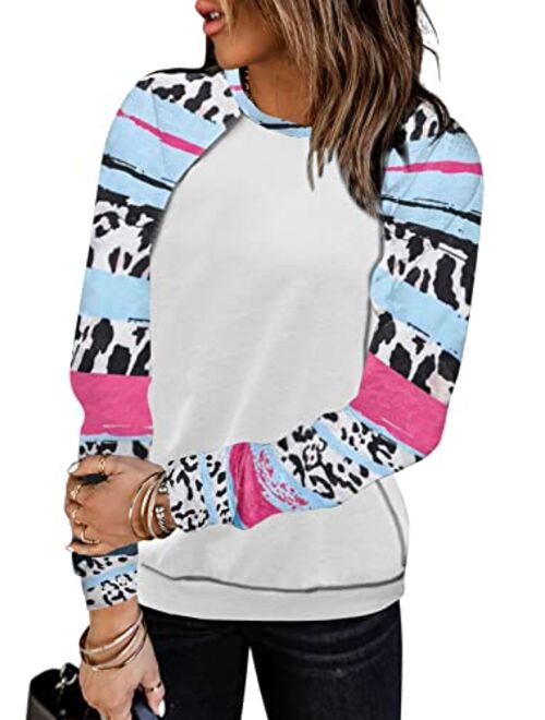 Sidefeel Women Long Sleeve Crewneck Pullover Camo Print Sweatshirt Jumper Top