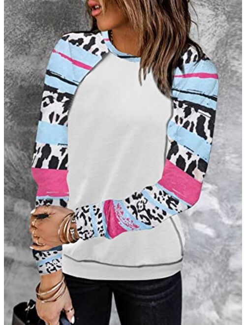 Sidefeel Women Long Sleeve Crewneck Pullover Camo Print Sweatshirt Jumper Top