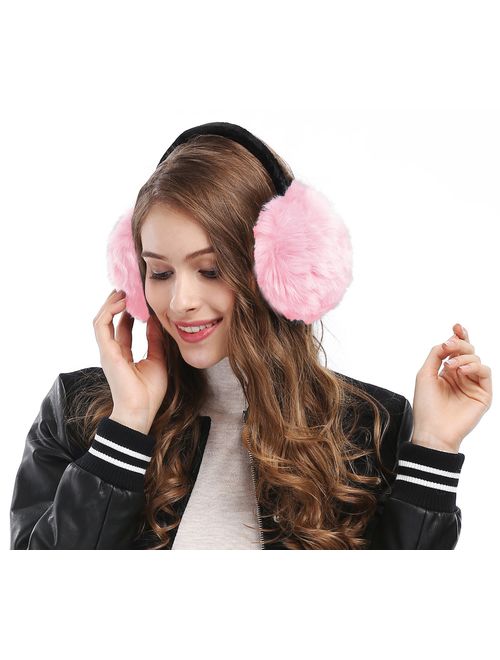 Womens Headband Winter Faux Fur Outdoor EarMuffs Warmers Adjustable Earwarmer