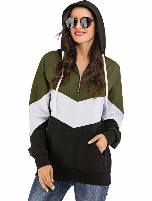 St. Jubileens Women Hoodie Sweatshirt Long Sleeve Spliced Color Casual Pullover Tops with Pockets