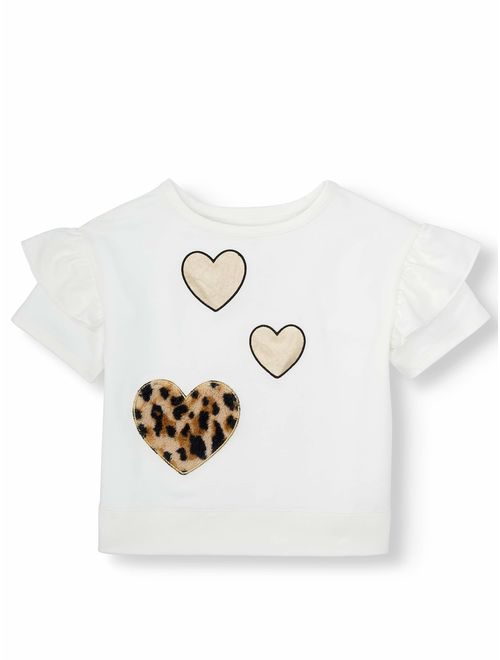 365 Kids From Garanimals Hearts Drop Shoulder T-Shirt With Ruffle Sleeve (Little Girls & Big Girls)