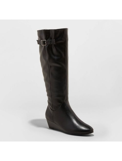 Women's Blinda Faux Leather Wedge Riding Boots - A New Day&#153;