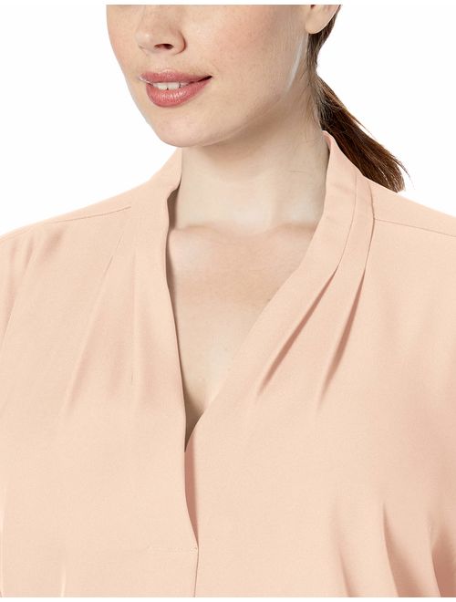 Calvin Klein Women's Roll Sleeve Blouse with Inverted Pleat Front