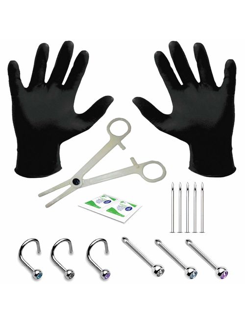 BodyJ4You 15PC Professional Piercing Kit 18G 20G Nose Rings Studs Stainless Steel Body Jewelry