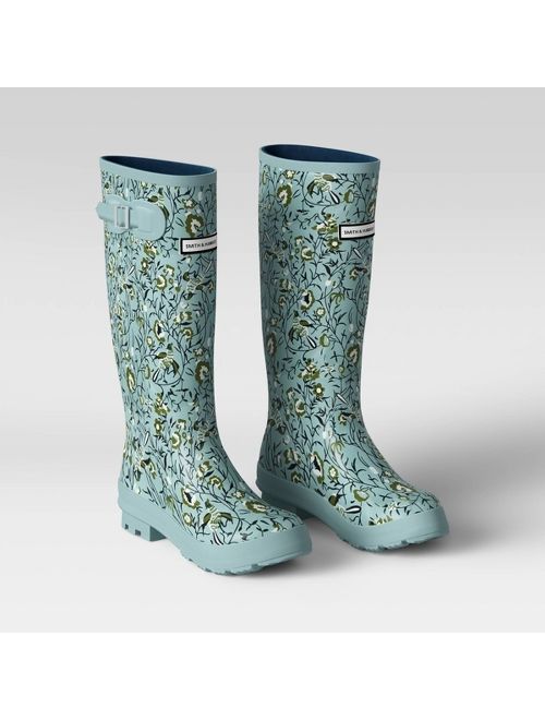 Women's Tall Floral Rain Boots Blue - Smith & Hawken