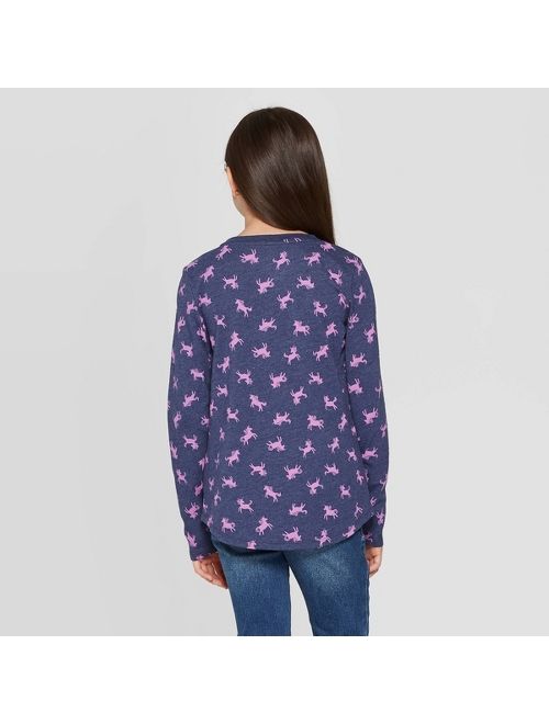 Girls' Unicorn Print Round Neck Long Sleeve T-Shirt - Cat & Jack&#153; Navy