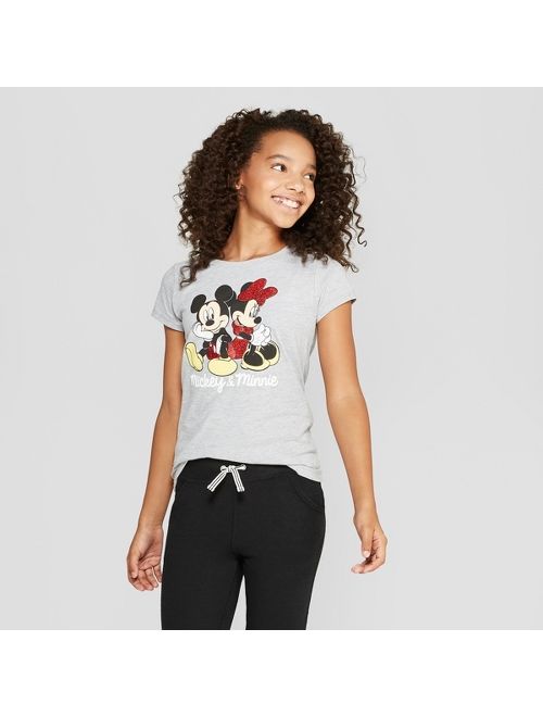 Girls' Disney Mickey & Minnie Graphic Short Sleeve T-Shirt - Heather Gray